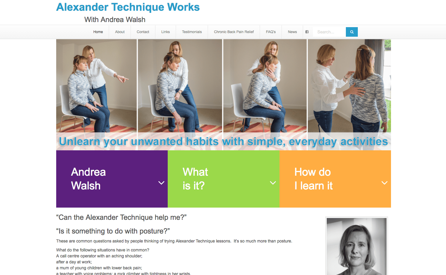 Commercial photography for Alexander Technique in Manchester