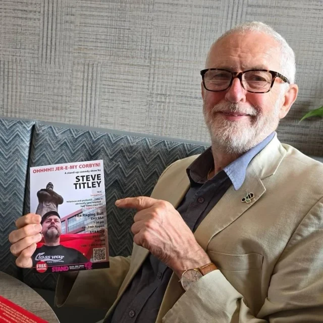 Jeremy Corbyn holding a poster I designed for Steve Titley at the Edinburgh Fringe #jeremycorbyn #edinburghfringe #edinburgh #design